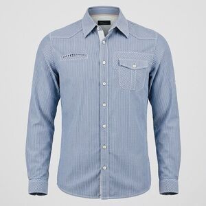 Zara Man Blue White Striped Shirt Contrast Placket Button Down Size Large